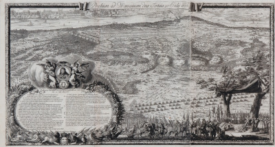 Stara rycina. Przedstawia trzeci dzień bitwy pod Warszawą. 