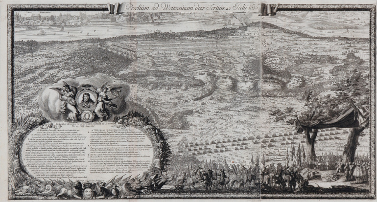 Stara rycina. Przedstawia trzeci dzień bitwy pod Warszawą. 