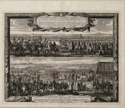 
Grafika przedstawiająca scenę historyczną. Rycina zatytułowana „Przysięga feudałów” jest świadectwem niezbyt chwalebnego, ale szczęśliwie krótkotrwałego epizodu z życia Jana Sobieskiego, kiedy wraz ze zdecydowaną większością wojsk kwarcianych i dowództwa przystąpił w 1655 r. do obozu szwedzkiego. Podzielona na dwie strefy, ujęta w ozdobną ramkę, opisana dwoma kartuszami kompozycja ukazuje kluczowe etapy składania przysięgi wiernopoddańczej na imię Karola Gustawa. 