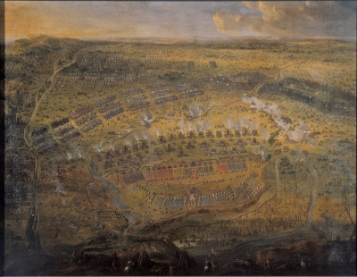 Obraz olejny. Bitwa pod Żórawnem. Kompozycja ukazuje oblężenie polskiego obozu przez wojska tureckie w 1676 roku. W szerokiej panoramie dobrze widoczny jest rozkład poszczególnych grup bitewnych: polskiego wojska chroniącego się w zakolach Dniestru i atakującego tureckiego. Obraz jest jednym z ośmiu znajdujących się w zbiorach Wittelsbachów w Schleissheim i w Monachium obrazów ukazujących bitwy Jana III Sobieskiego.